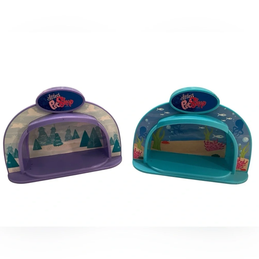 Lot of 2 Littlest Pet Shop Light Up Dome Stages Blue Purple WORKING